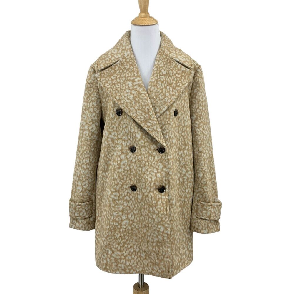 Ann Taylor Peacoat Womens M Medium Animal Print Faux Fur Double Breasted Lined